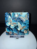 3D Butterfly Coaster with Cork Back — Blue Tones