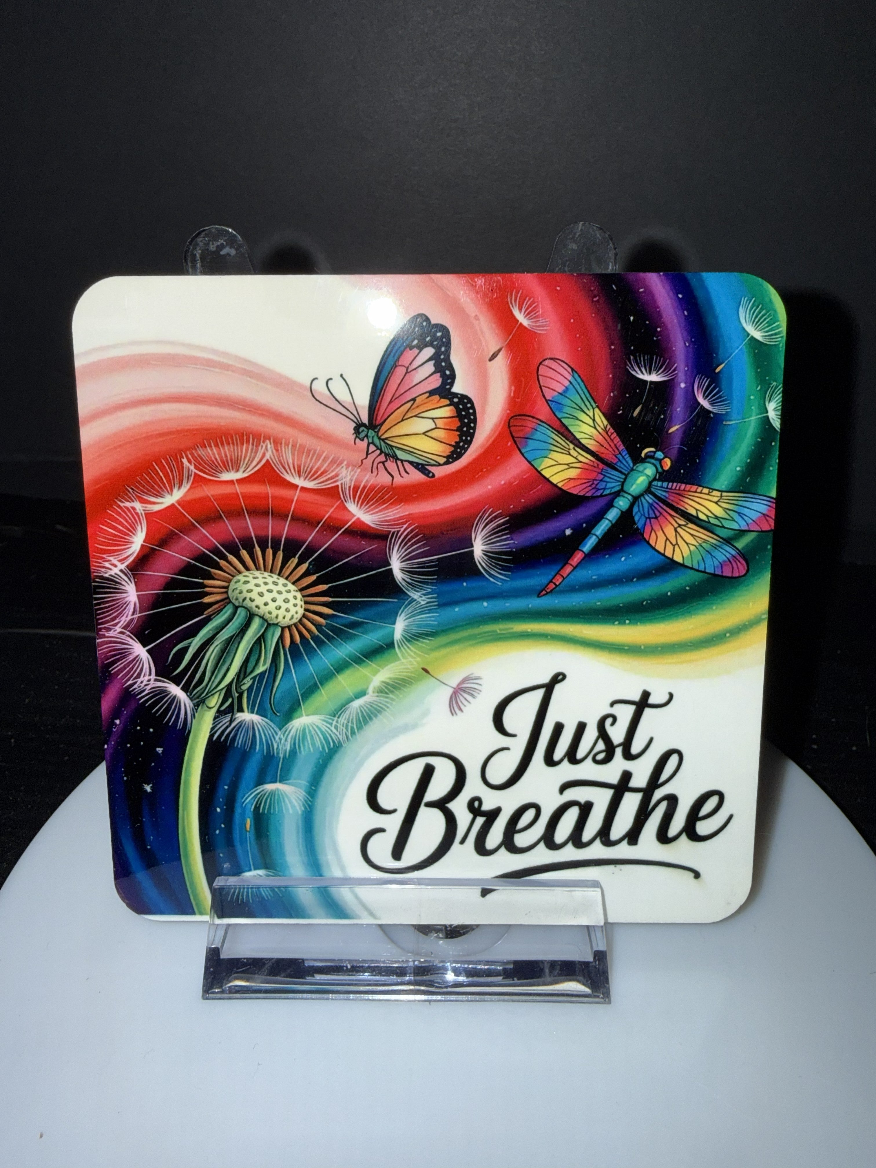"Just Breathe" Coaster with Cork Back