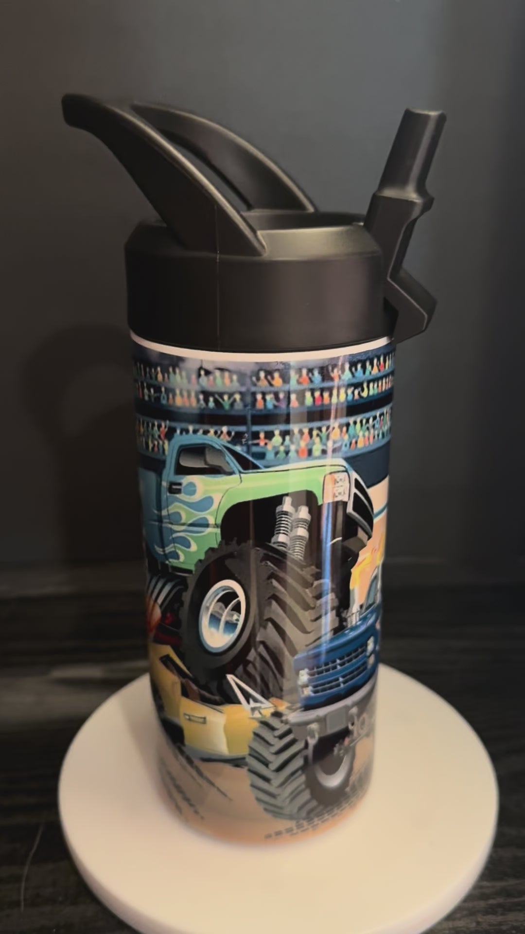 15 Oz Kids Leak Proof Stainless Steel Tumbler with Portable Handle – Monster Truck Crew